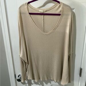 Entro Beige Waffle Knit Long Sleeve Top